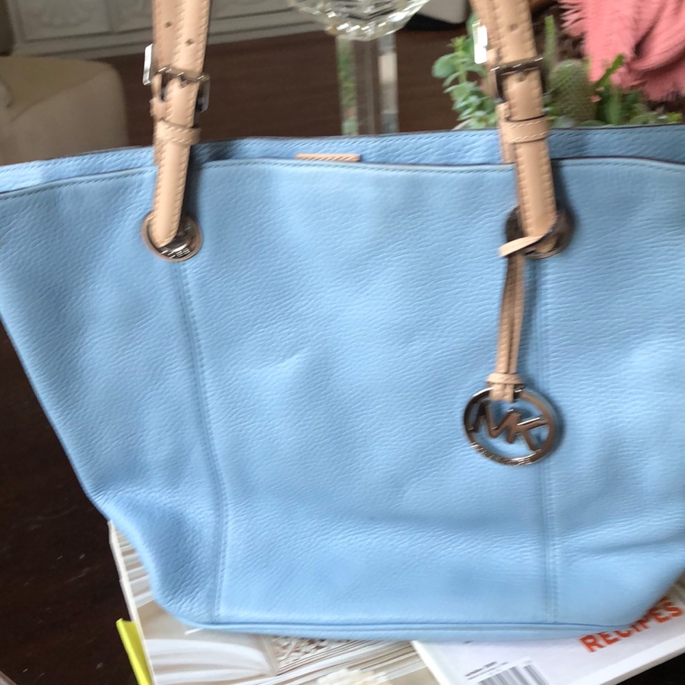 Michael Kors baby blue leather tote purse